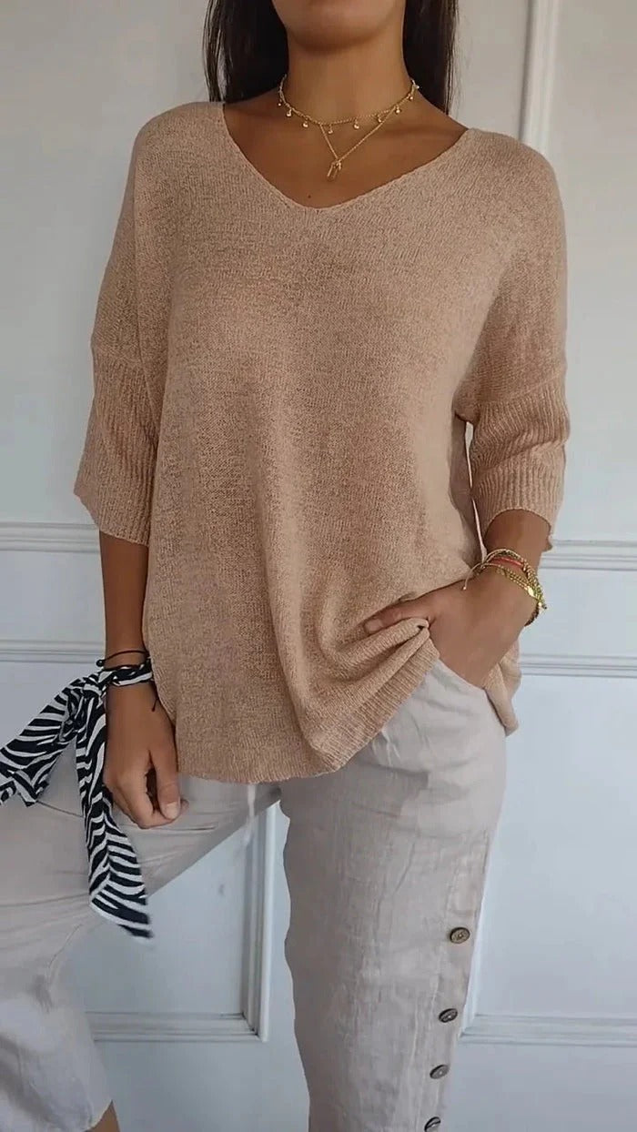 Women’s Longline Knit Top with V-Neck