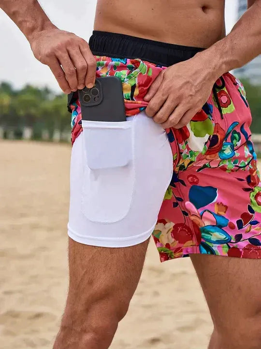 Men's Graphic Swim Shorts with Compression Liner