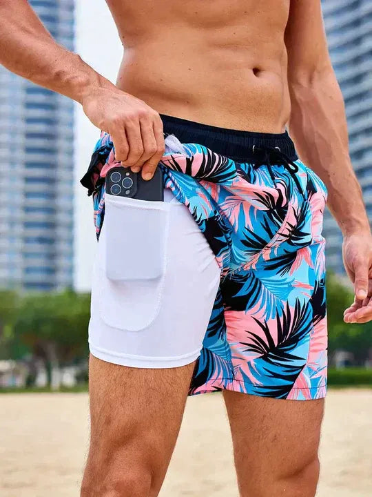Men's Graphic Swim Shorts with Compression Liner