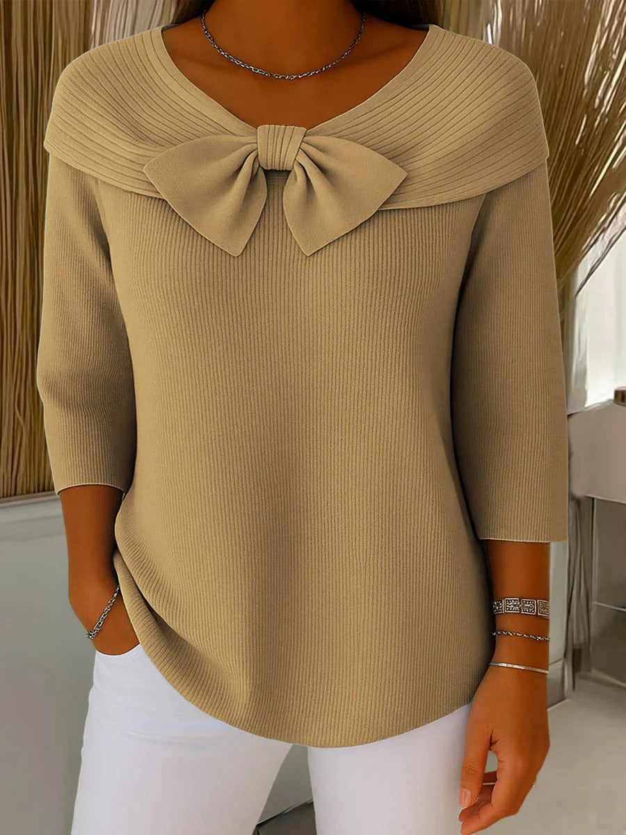 Women’s Ribbed Sweater with Bow Detail