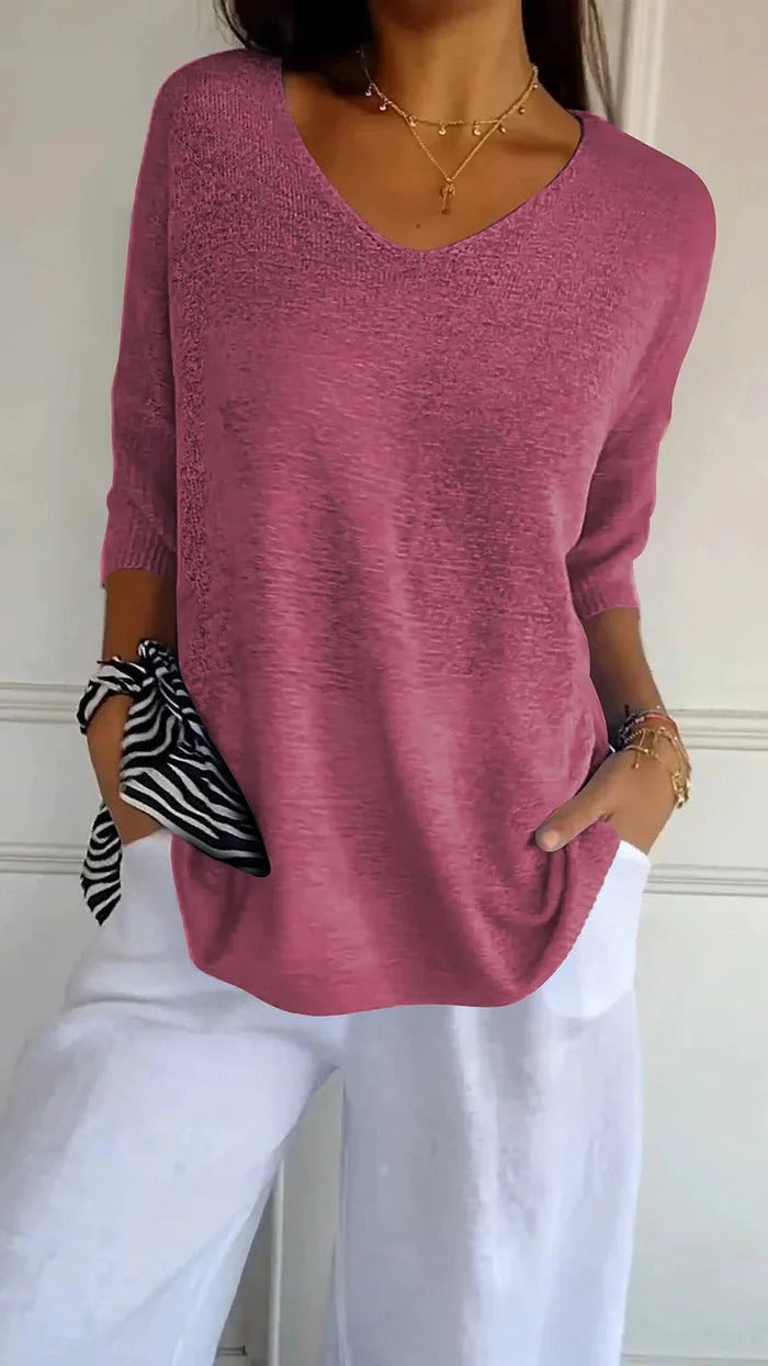 Women’s Longline Knit Top with V-Neck