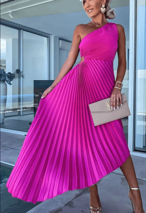 Women's One-Shoulder Pleated Cocktail Dress
