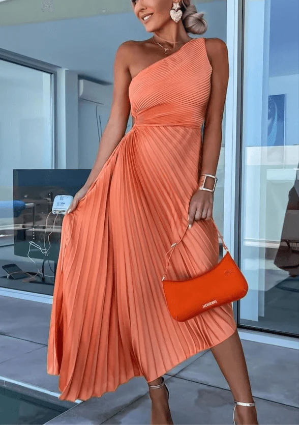 Women's One-Shoulder Pleated Cocktail Dress