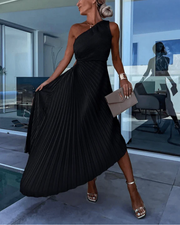 Women's One-Shoulder Pleated Cocktail Dress