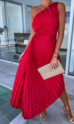 Women's One-Shoulder Pleated Cocktail Dress