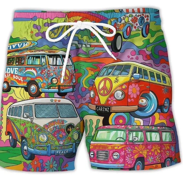 Men’s Drawstring Shorts with Retro Print