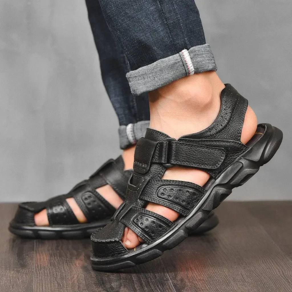 Men’s Closed-Toe Sandals with Adjustable Ankle Strap