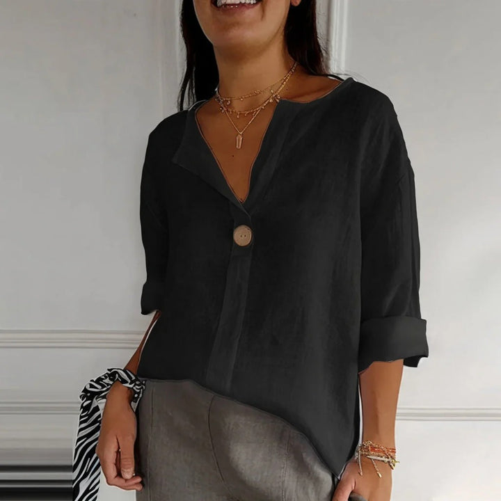 Women’s Deep V-Neck Blouse with Button Detail