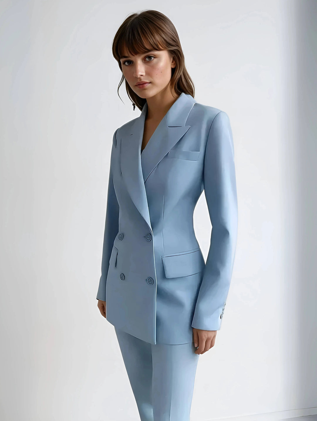 Women's Double-Breasted Blazer and High-Waisted Trouser Set