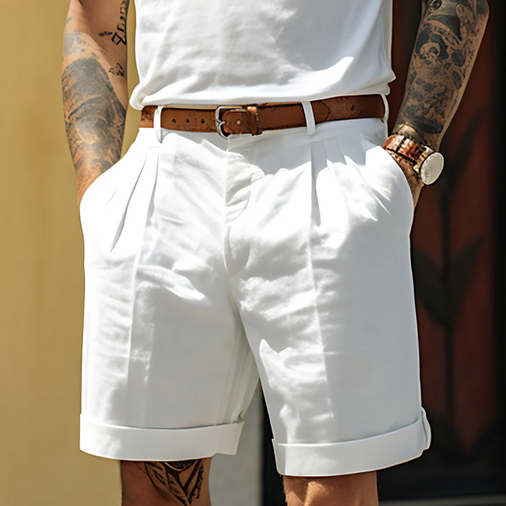 Men’s Pleated Shorts with Turned-Up Hem