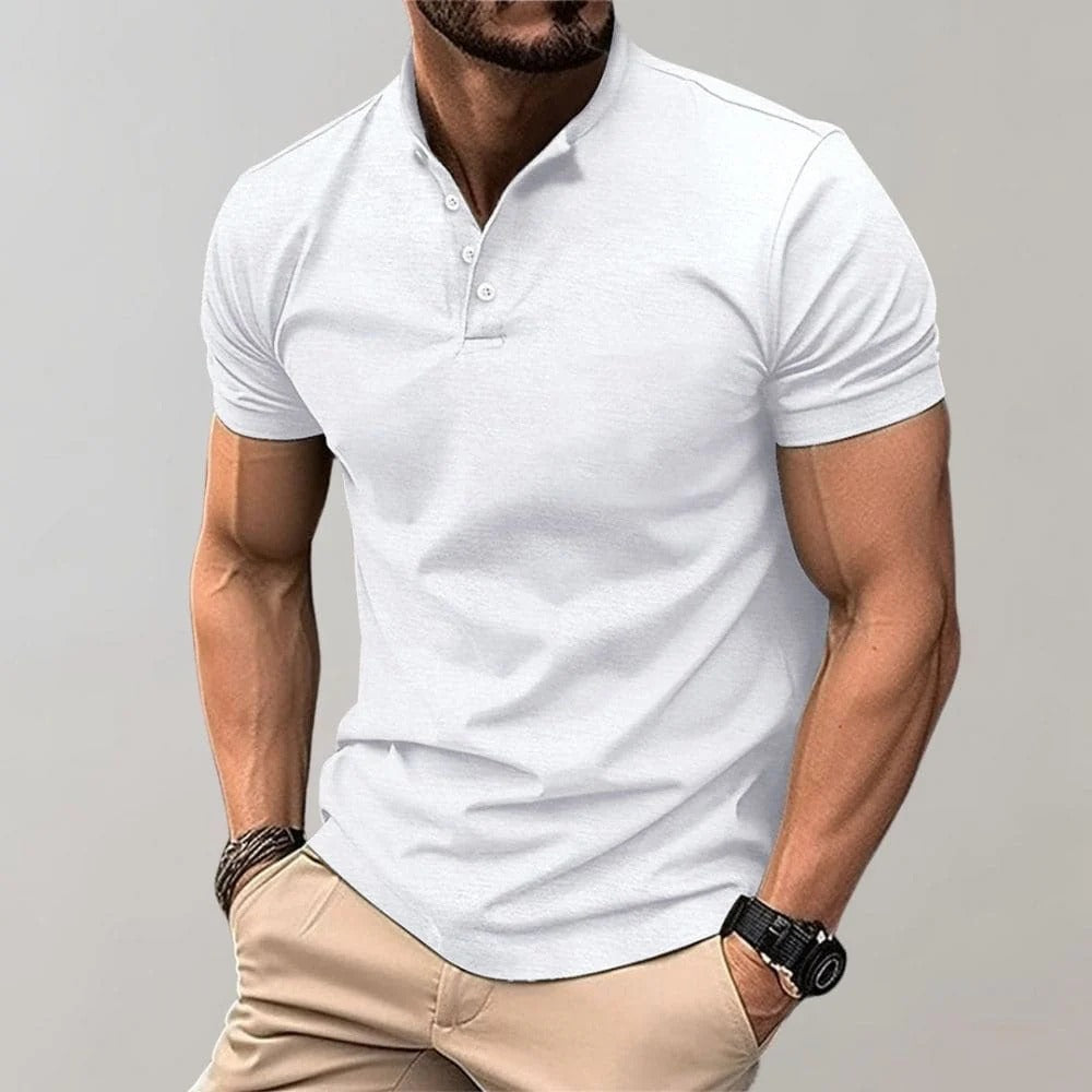 Men’s Slim-Fit Polo Shirt with Henley Collar