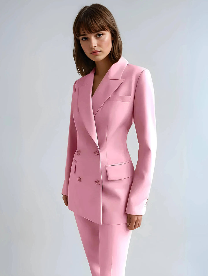 Women's Double-Breasted Blazer and High-Waisted Trouser Set