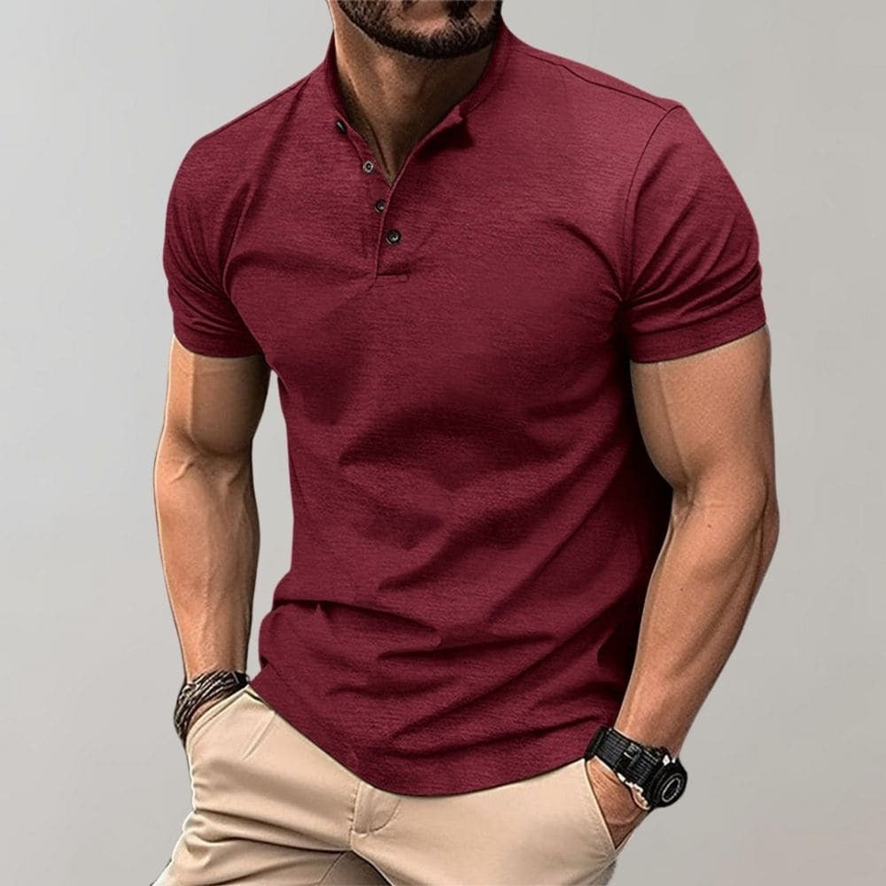Men’s Slim-Fit Polo Shirt with Henley Collar