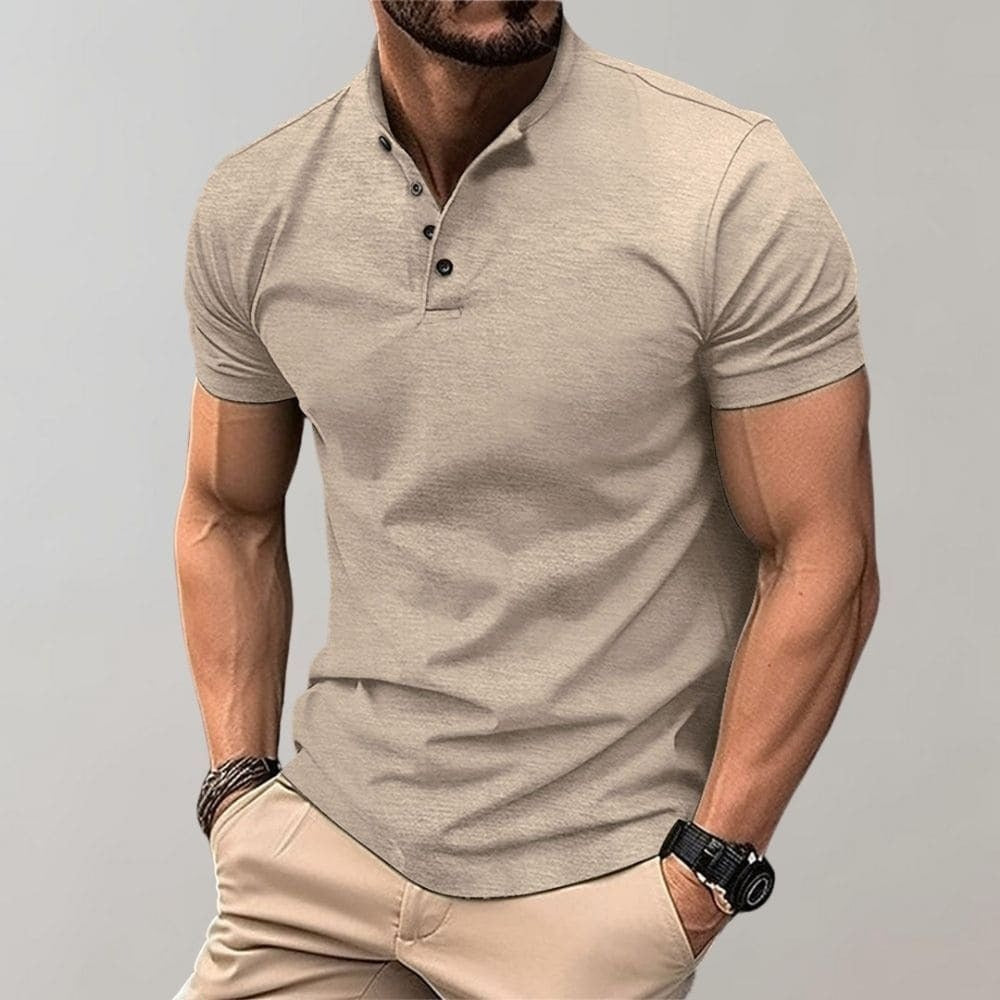 Men’s Slim-Fit Polo Shirt with Henley Collar