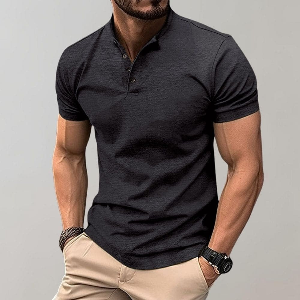 Men’s Slim-Fit Polo Shirt with Henley Collar