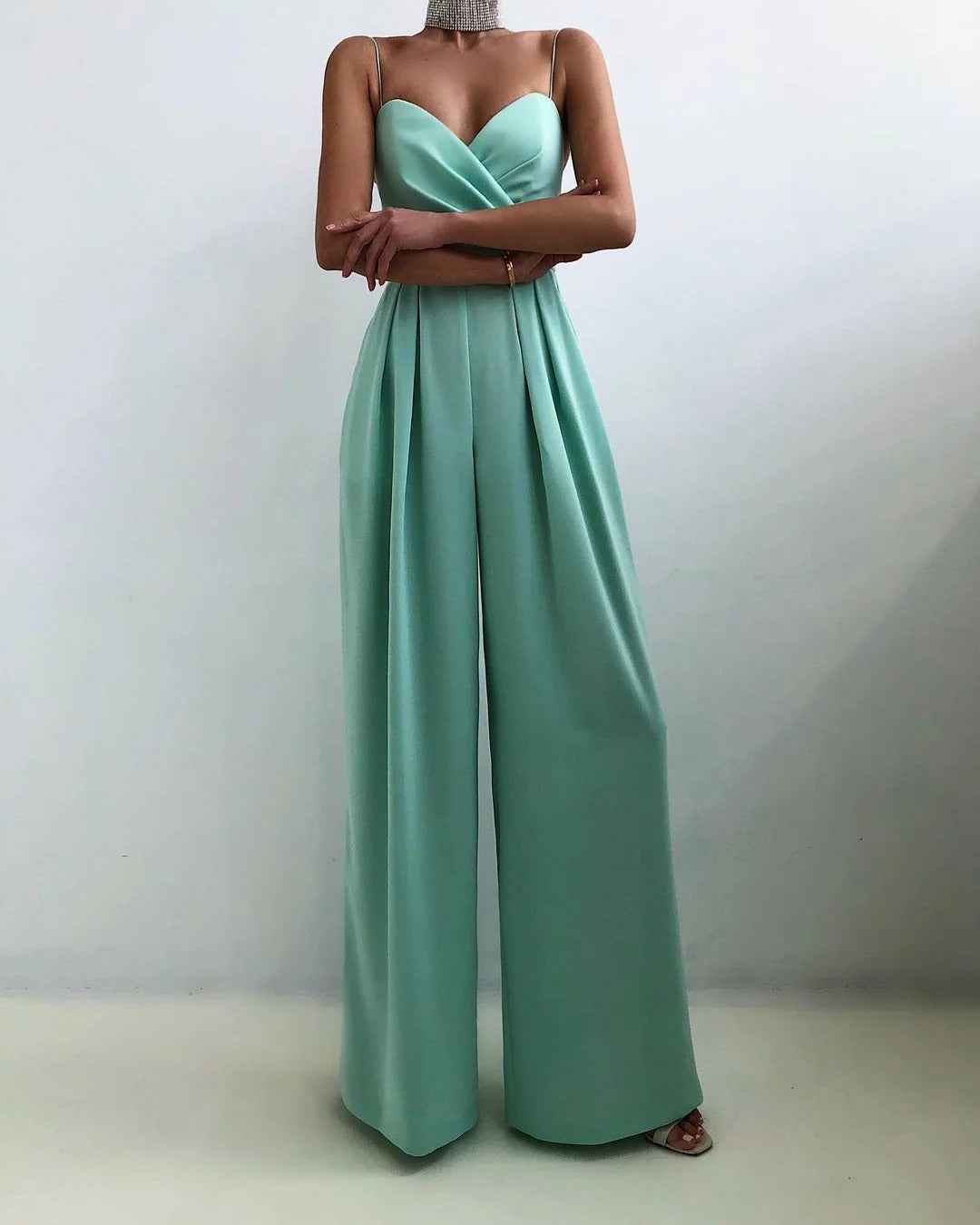 Women's Sweetheart Neckline Wide-Leg Jumpsuit
