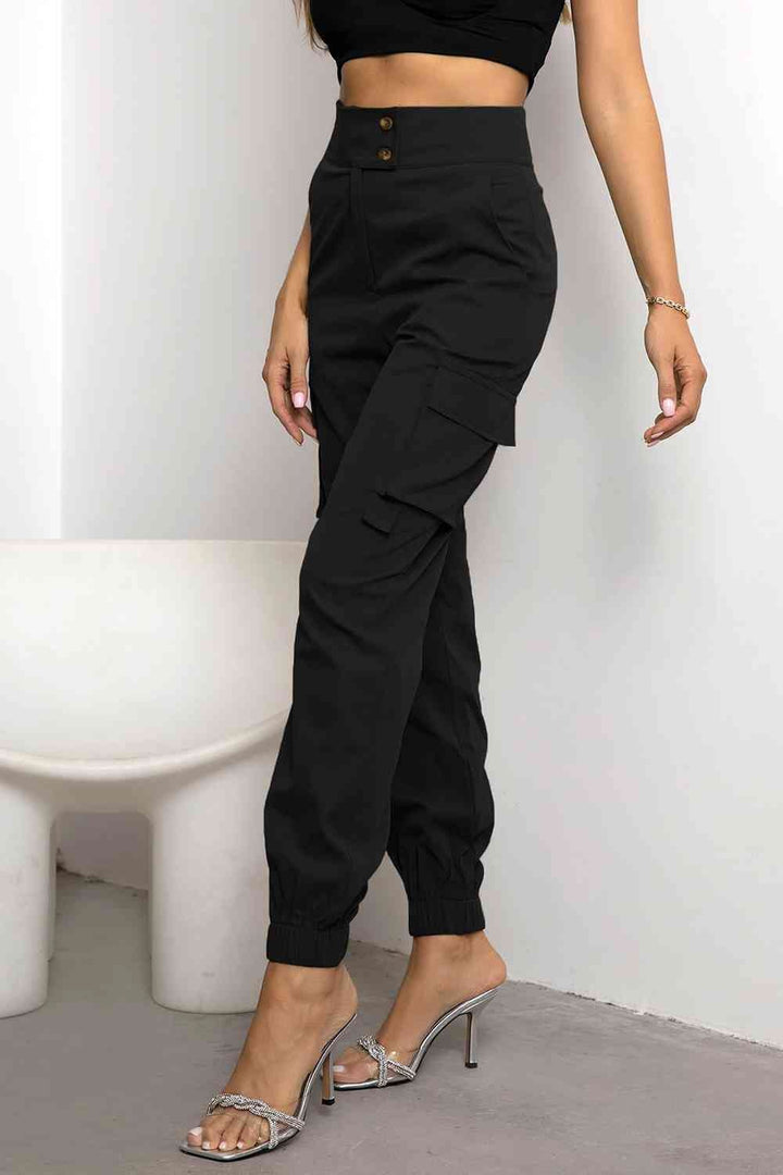 Women's High-Waisted Cargo Jogger Pants with Cinched Cuffs