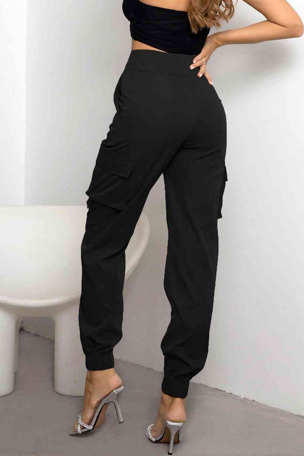 Women's High-Waisted Cargo Jogger Pants with Cinched Cuffs