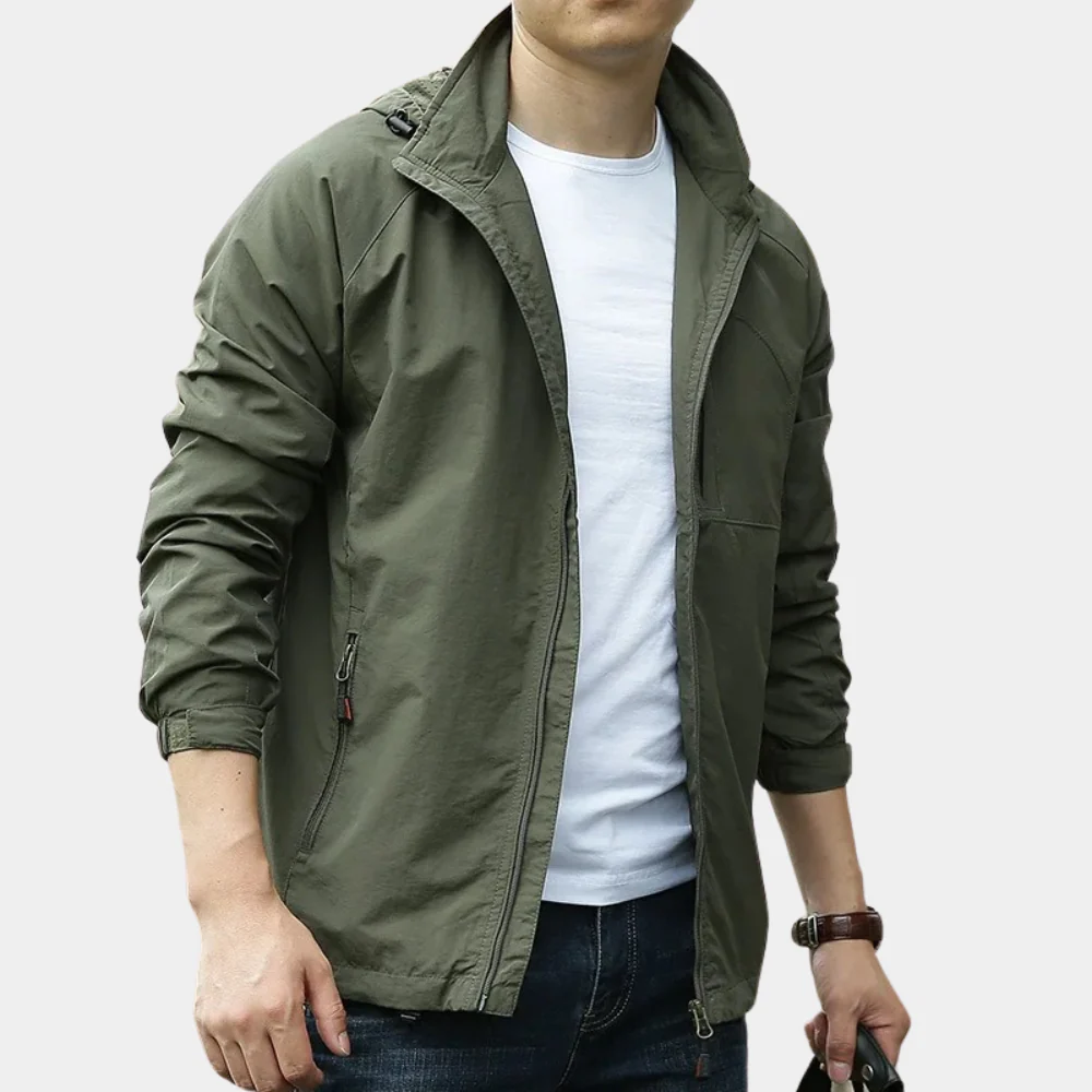 Men's Full-Zip Hooded Jacket with Zippered Pockets