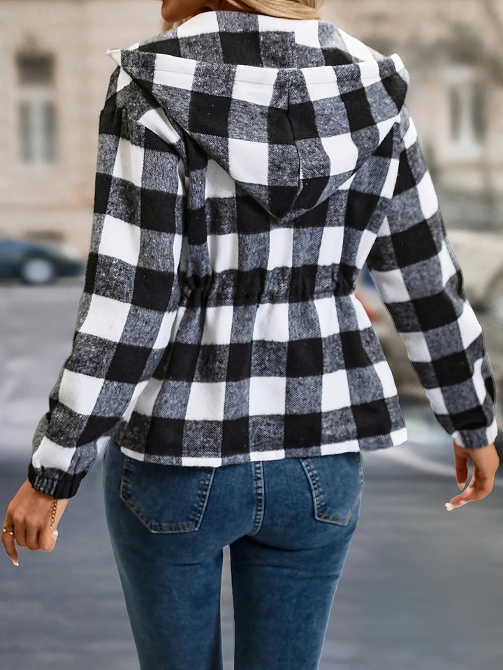 Women's Checkered Hooded Zip-Up Jacket