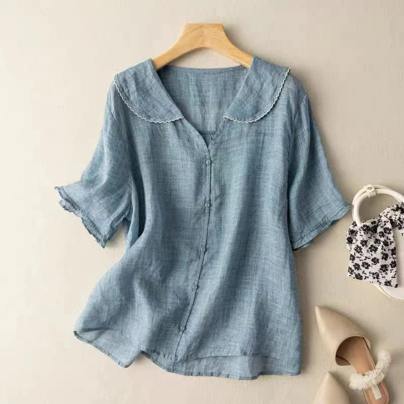 Women’s Short-Sleeved Blouse with Peter Pan Collar