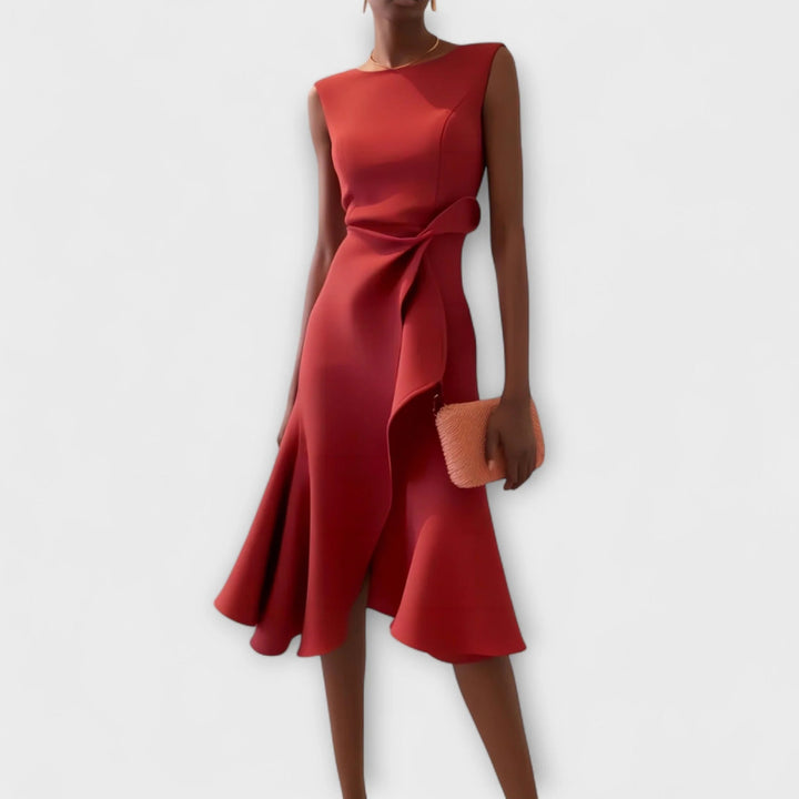 Women's Sleeveless Midi Dress with Wrap-Style Skirt