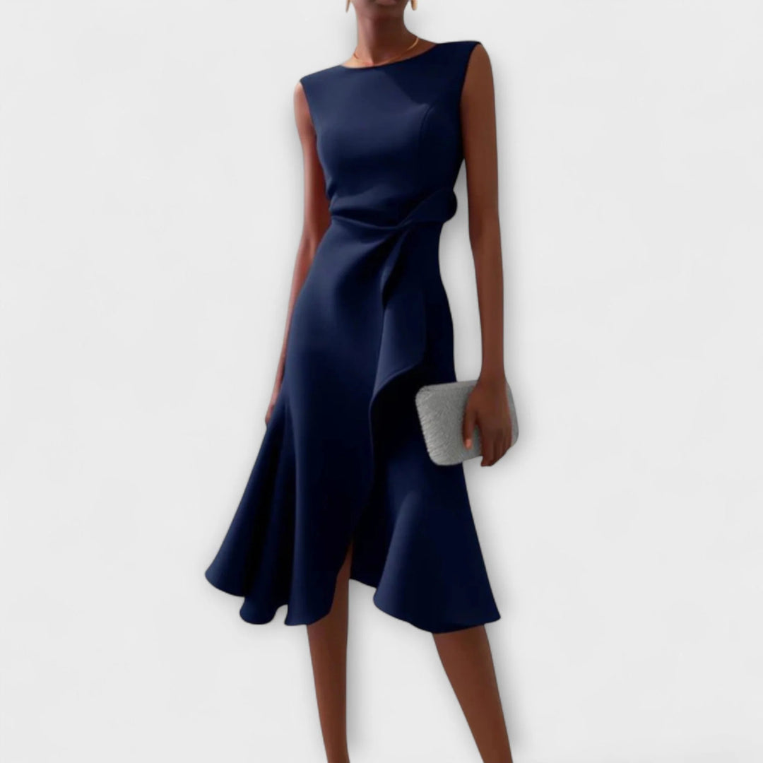 Women's Sleeveless Midi Dress with Wrap-Style Skirt