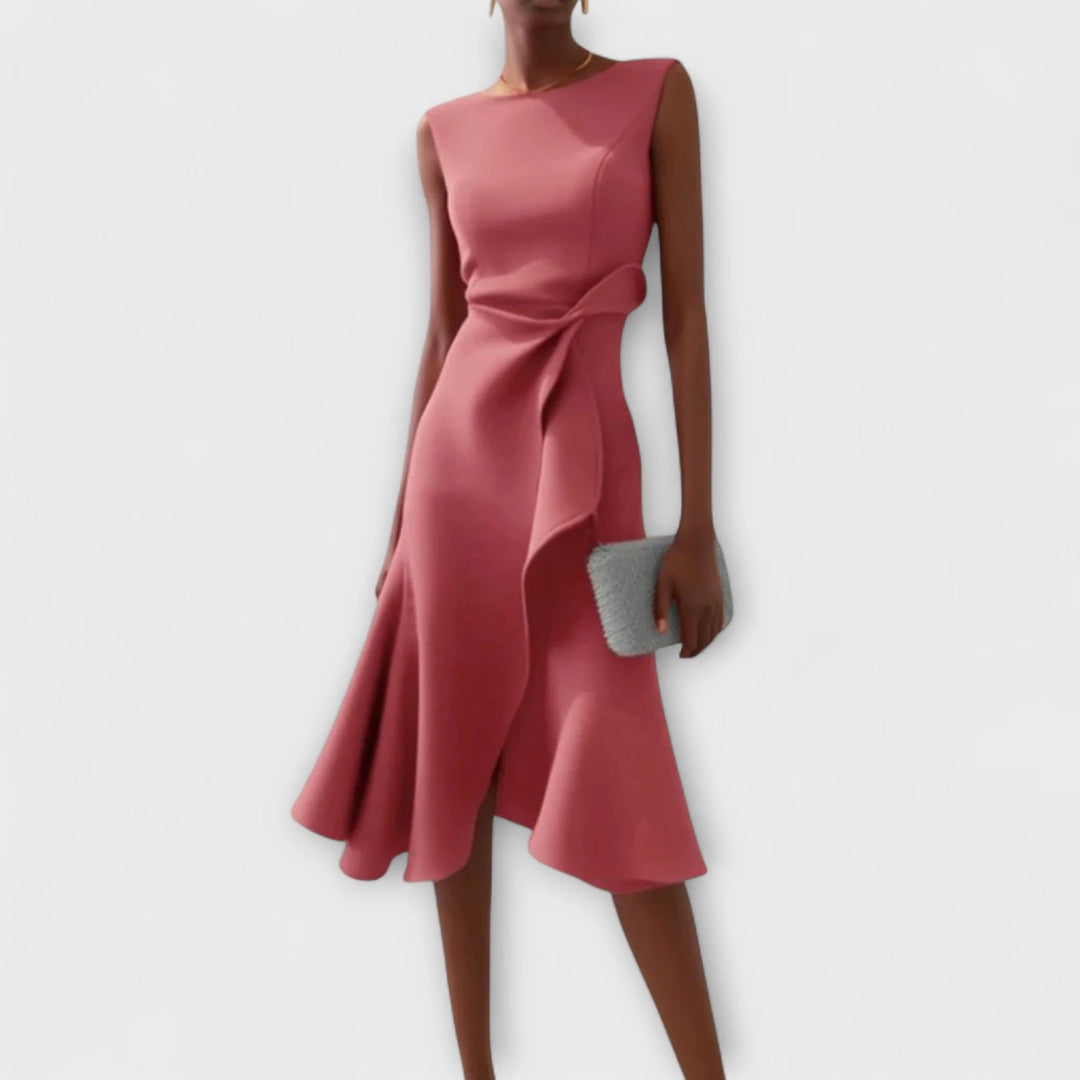 Women's Sleeveless Midi Dress with Wrap-Style Skirt