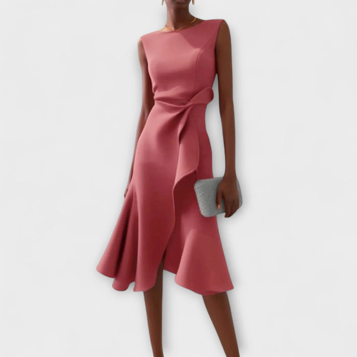 Women's Sleeveless Midi Dress with Wrap-Style Skirt