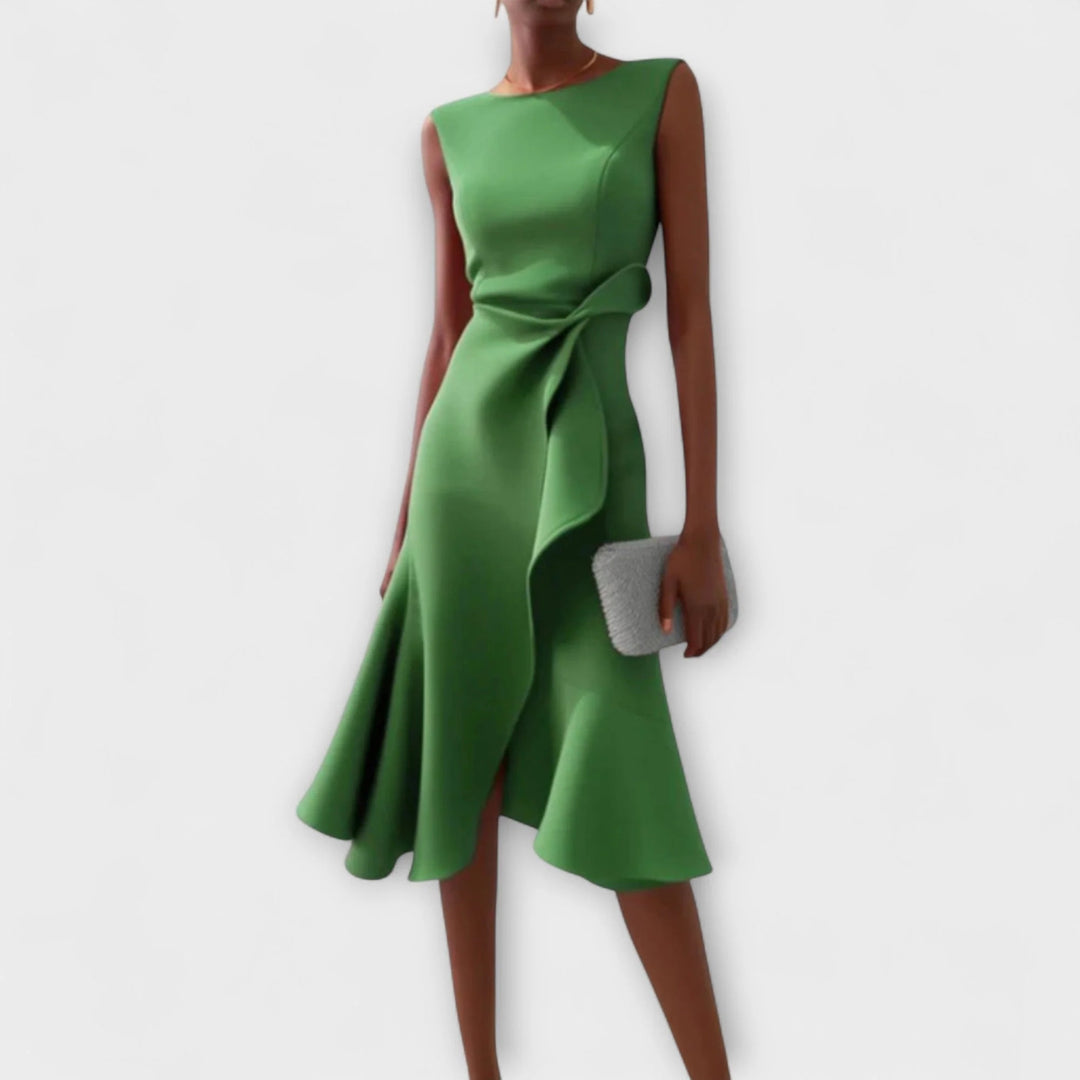 Women's Sleeveless Midi Dress with Wrap-Style Skirt