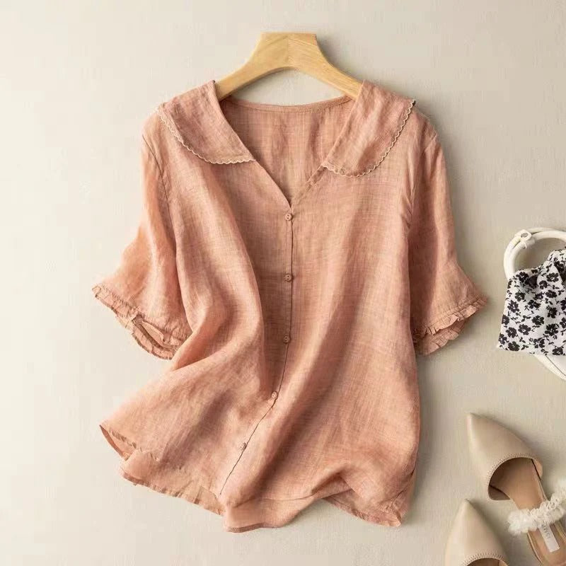 Women’s Short-Sleeved Blouse with Peter Pan Collar