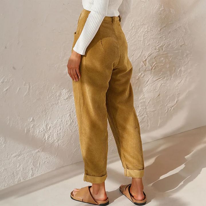 Women's High-Waisted Ribbed Straight-Leg Trousers