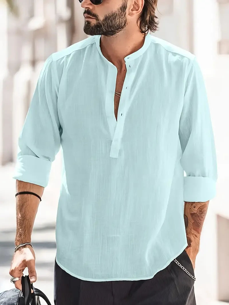 Men’s Long-Sleeve Shirt with Band Collar
