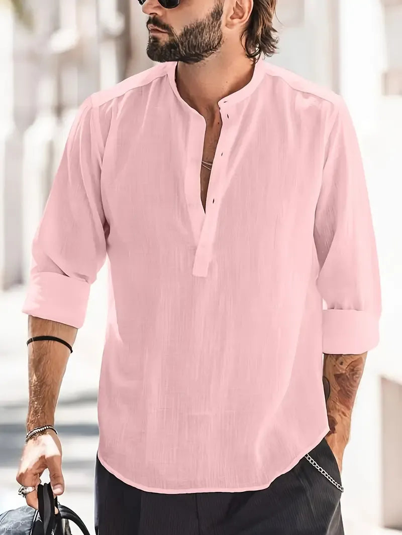 Men’s Long-Sleeve Shirt with Band Collar