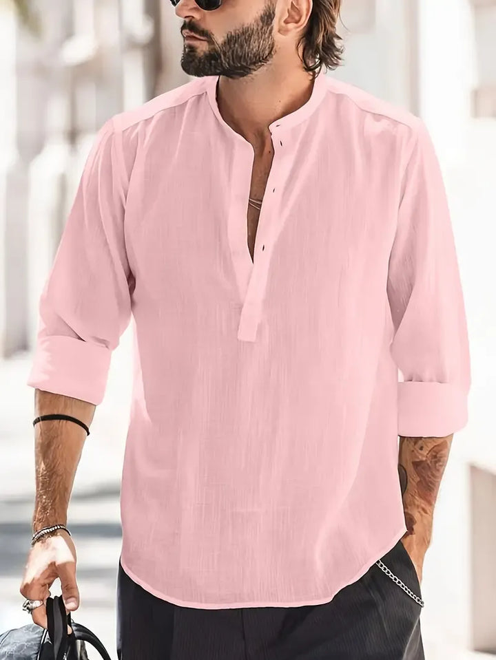 Men’s Long-Sleeve Shirt with Band Collar