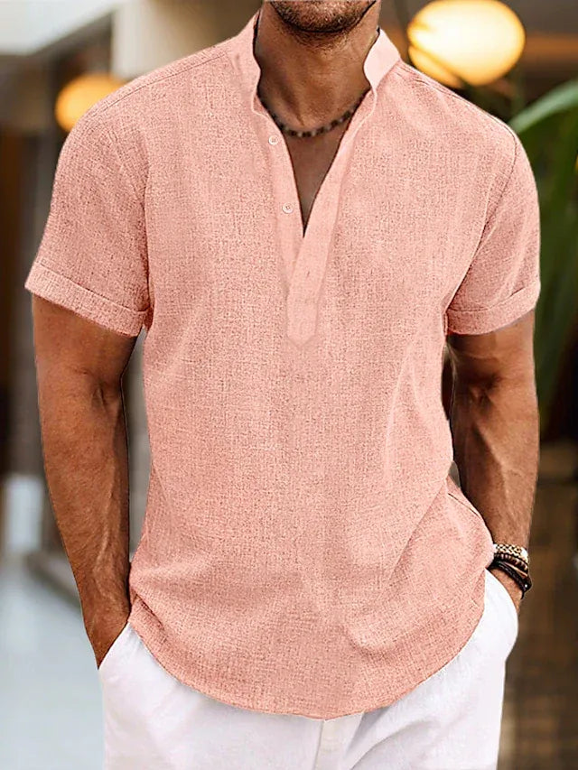 Men’s Short-Sleeve V-Neck Shirt with Collar
