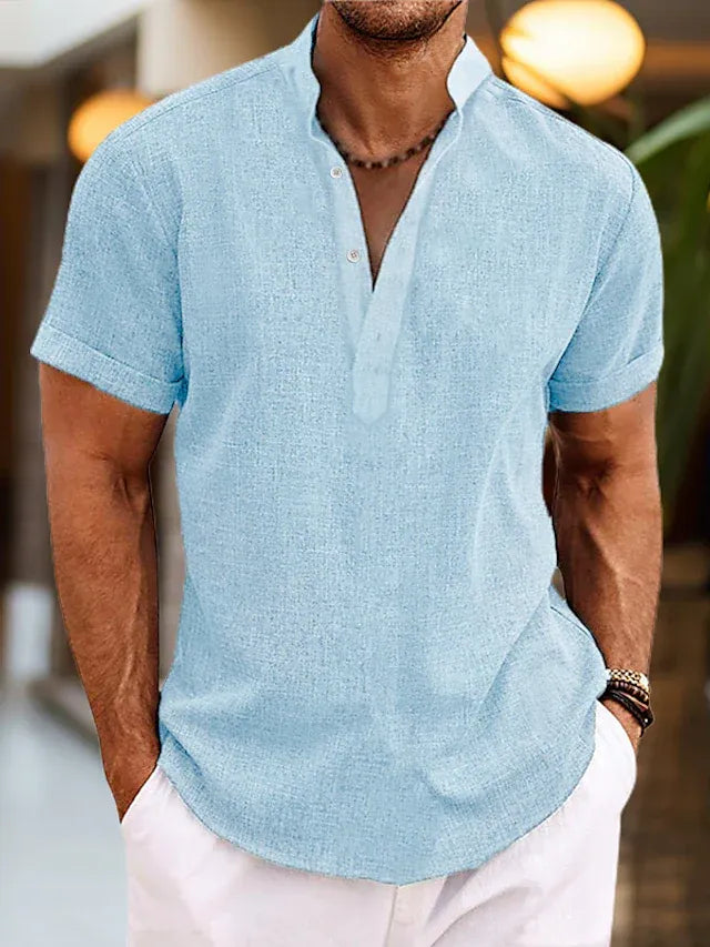 Men’s Short-Sleeve V-Neck Shirt with Collar