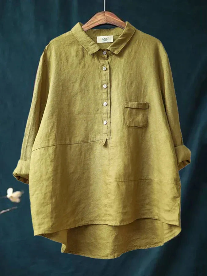 Women's Long-Sleeve Shirt with Partial Button Placket