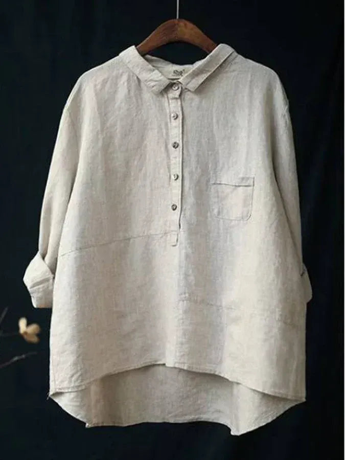 Women's Long-Sleeve Shirt with Partial Button Placket
