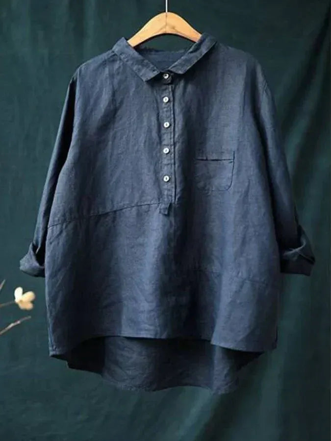 Women's Long-Sleeve Shirt with Partial Button Placket