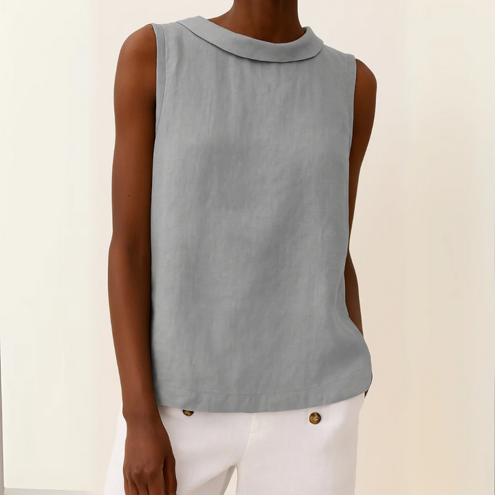 Women’s Sleeveless Top with Folded Band Collar