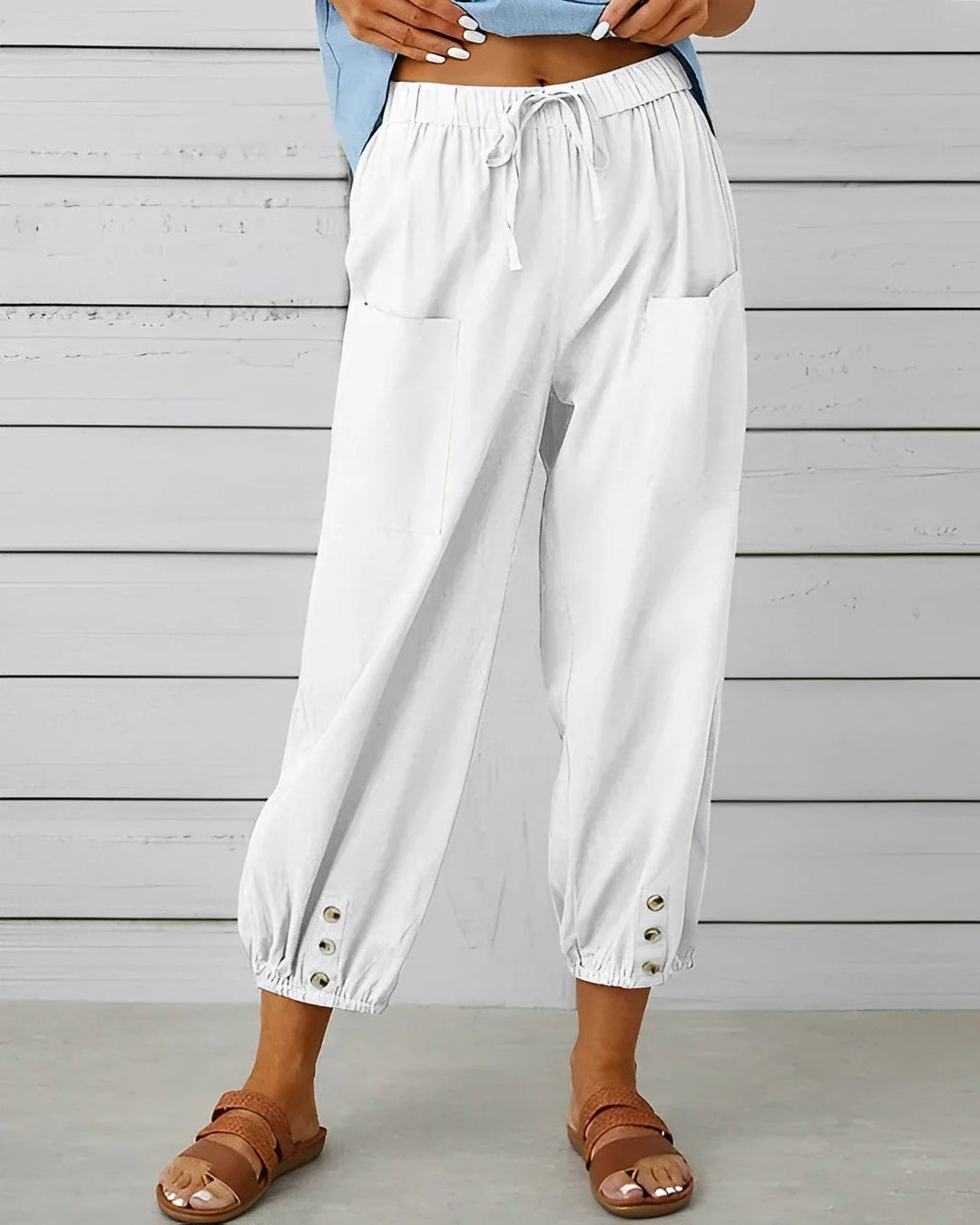 Women’s Cropped Trousers with Elasticized Cuffs