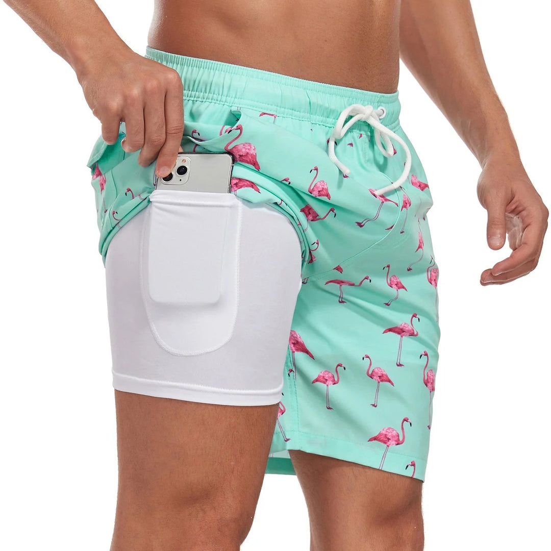 Men's Graphic Swim Shorts with Compression Liner