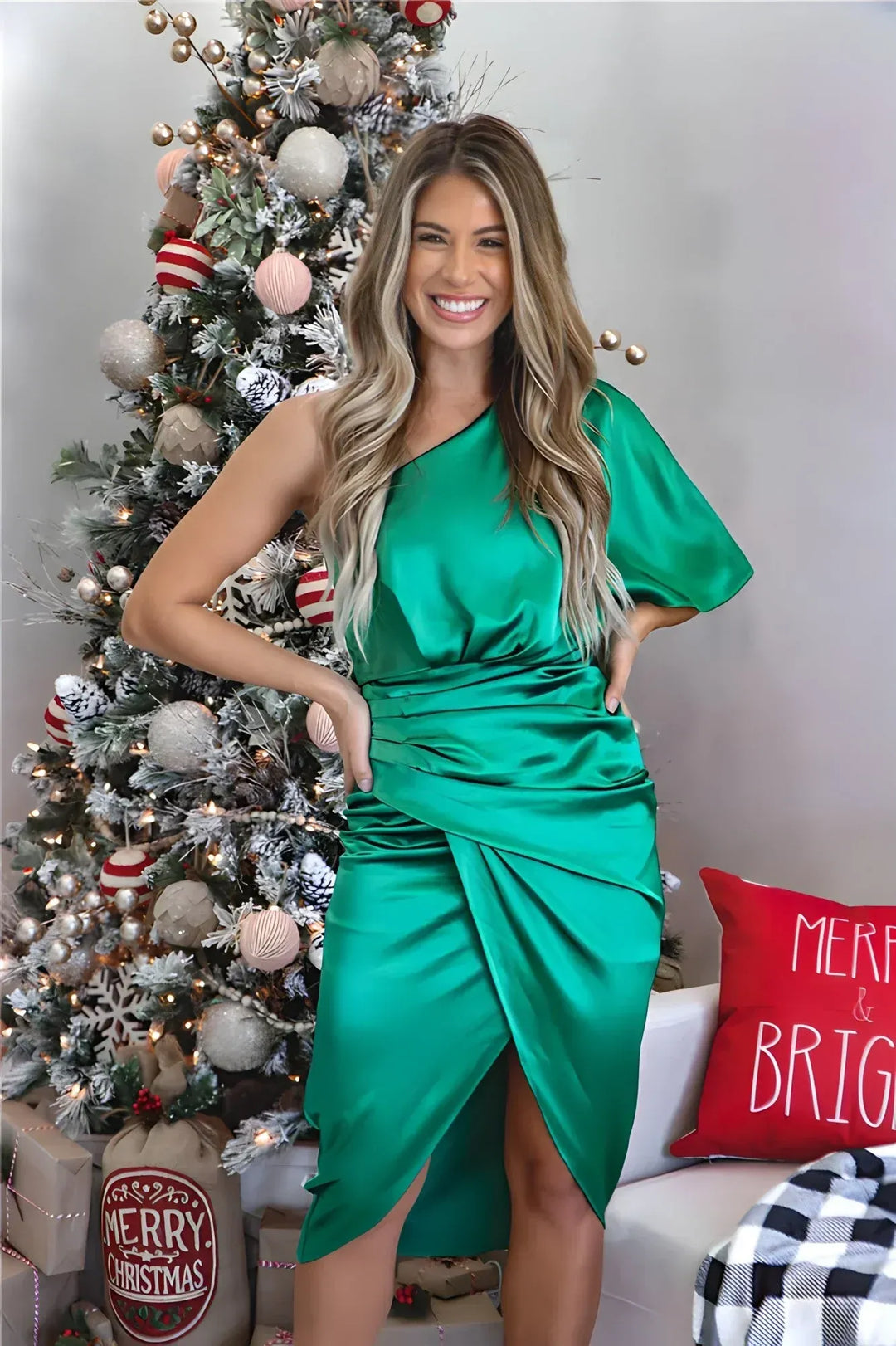 Women's Asymmetrical One-Shoulder Midi Dress