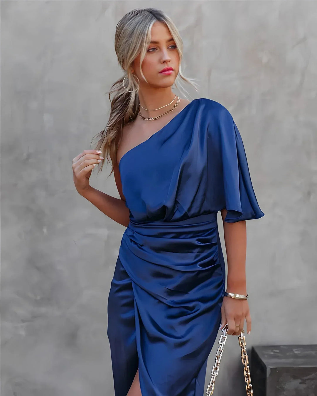 Women's Asymmetrical One-Shoulder Midi Dress