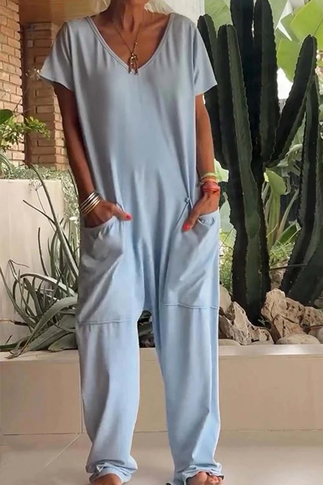 Women’s Ribbed V-Neck Jumpsuit