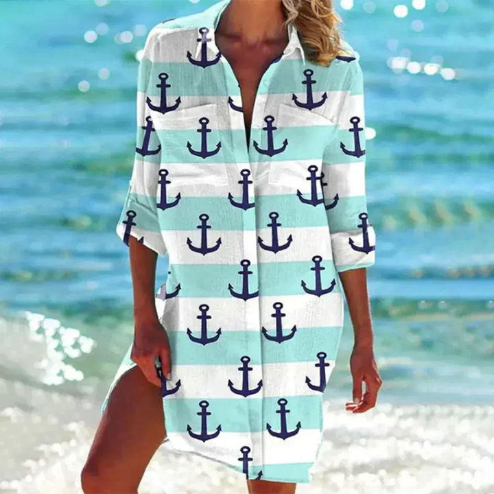 Women's Button-Down Shirt Dress with Graphic Print
