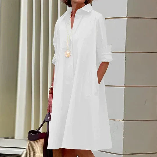 Women's Knee-Length Shirt Dress with Side Pockets