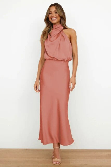 Women's Halter Mock Neck Midi Dress