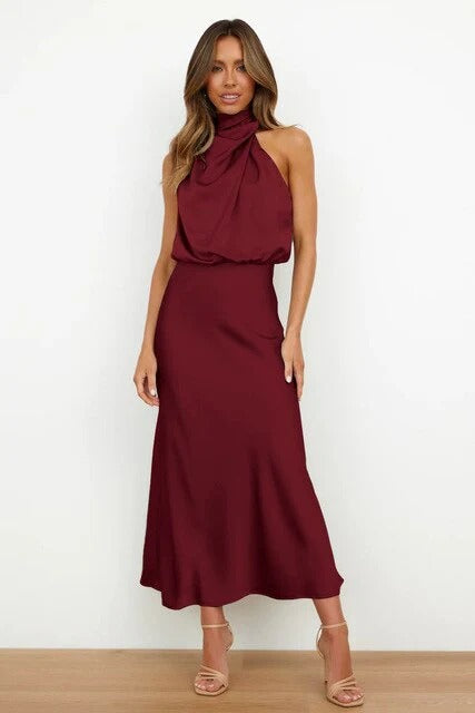 Women's Halter Mock Neck Midi Dress
